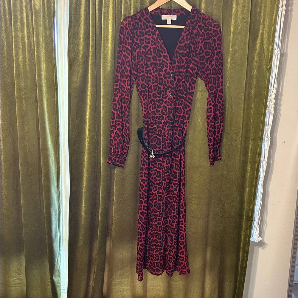 MICHAEL Michael Kors Red Animal Print Long Sleeve Dress